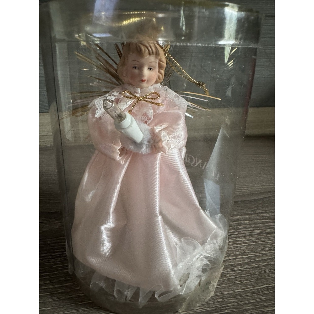 Vtg One Light Angel Ornament/Tree Topper with Pink Dress 5" Christmas Tree